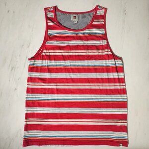 Quiksilver XL Orange Striped Men’s Tank Top Beach Summer Pocket
